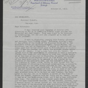 Letter from James S. Manning to Thomas W. Bickett, October 16, 1919, page 1