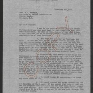 Letter from Thomas W. Bickett to Miles W. Ferebee, February 8, 1919, page 1