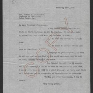 Letter from Thomas W. Bickett to Ruffin G. Pleasant, February 12, 1919