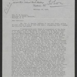 Letter from Addison G. Mangum to Thomas W. Bickett, February 28, 1920, page 1