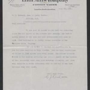 Letter from Calvin J. Deal to Thomas W. Bickett, July 12, 1920