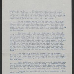 Letter from Thomas W. Bickett to the Boards of County Commissioners, May 1917