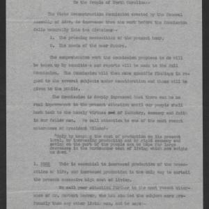 Preliminary Statement of the State Reconstruction Commission by Governor Thomas W. Bickett, October 29, 1919, page 1