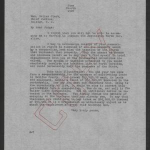 Letter from Thomas W. Bickett to Walter M. Clark, June 4, 1920