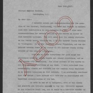 Letter from Thomas W. Bickett to Enoch H. Crowder, June 16, 1917, page 1