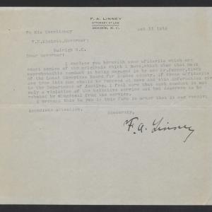Letter from Frank A. Linney to Thomas W. Bickett, October 11, 1918