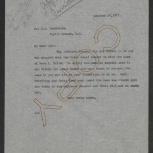 Letter from Thomas W. Bickett to Daniel W. Woodhouse, October 27, 1917