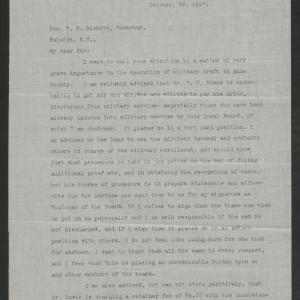 Letter from Wiley E. McNeill to Thomas W. Bickett, October 29, 1917, page 1