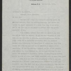 Letter from Joseph B. Colvard to Thomas W. Bickett, October 29, 1917, page 1