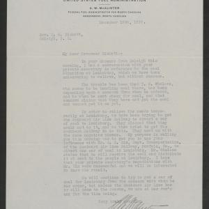 Letter from Alexander W. McAlister to Thomas W. Bickett, December 15, 1917