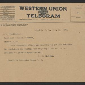 Telegram from Thomas W. Bickett to O. A. Turlington, December 17, 1917