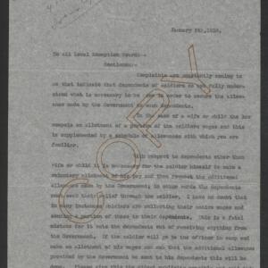 Letter from Thomas W. Bickett to All Local Exemption Boards, January 5, 1918