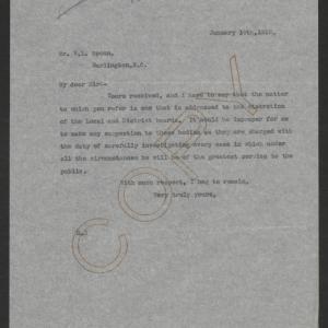 Letter from Thomas W. Bickett to William L. Spoon, January 10, 1918