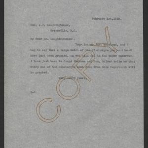 Letter from Thomas W. Bickett to Joseph J. Laughinghouse, February 1, 1918