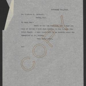 Letter from Thomas W. Bickett to Stuart B. Marshall, February 5, 1918