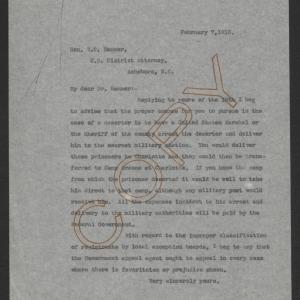Letter from Thomas W. Bickett to William C. Hammer, February 7, 1918