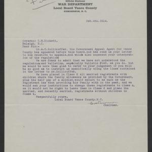 Letter from Charles H. Turner to Thomas W. Bickett, February 8, 1918
