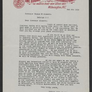 Letter from Louis T. Moore to Thomas W. Bickett, February 9, 1918