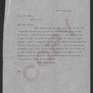 Letter from Thomas W. Bickett to Sarah R. L. White, April 5, 1918