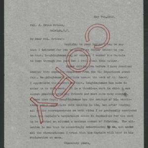 Letter from Thomas W. Bickett to J. Bryan Grimes, May 7, 1918