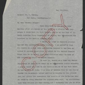 Letter from Thomas W. Bickett to William C. Gorgas, May 7, 1918, page 1
