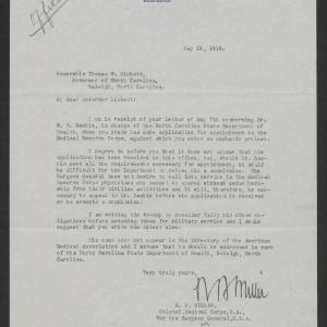 Letter from Reuben B. Miller to Thomas W. Bickett, May 14, 1918