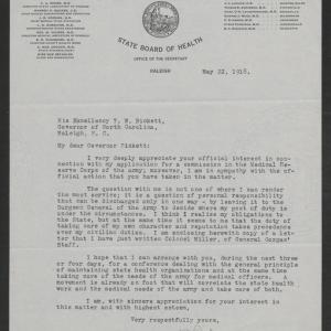 Letter from Watson S. Rankin to Thomas W. Bickett, May 22, 1918