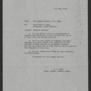 Letter from W. L. Hart to John W. Long, July 6, 1918