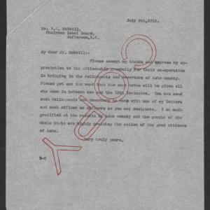 Letter from Thomas W. Bickett to Wiley E. McNeill, July 9, 1918