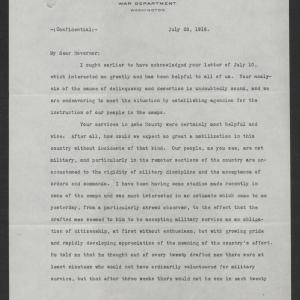 Letter from Newton D. Baker to Thomas W. Bickett, July 28, 1918, page 1
