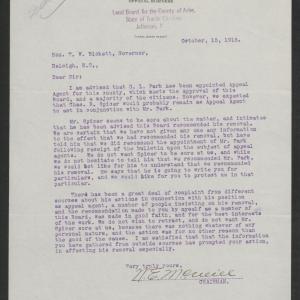 Letter from Wiley E. McNeill to Thomas W. Bickett, October 15, 1918