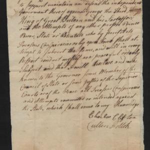 Oath of Allegiance to the State of North Carolina from Charles Clifton and Cullen Pollok, circa 1778, page 1