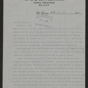 Letter from Plemmons to Craig, July 16, 1913, page 1