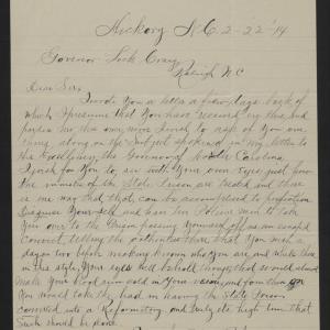 Letter from Vaughan to Craig, February 22, 1914