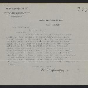 Letter from Horton to Craig, April 3, 1914