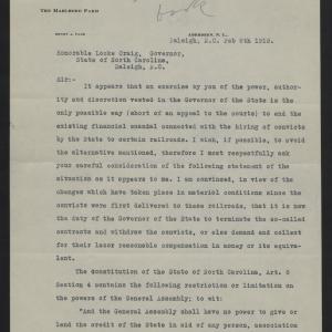 Letter from Page to Craig, February 8, 1915, page 1