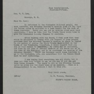 Letter from Varner to Lee, June 22, 1915