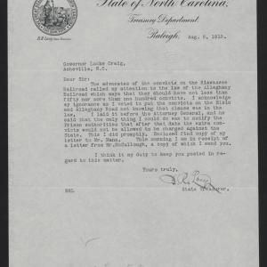 Letter from Lacy to Craig, August 6, 1915