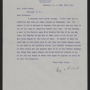 Letter from Roberts to Craig, December 30, 1915