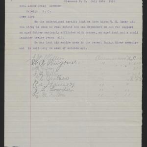 Letter from Citizens in Clemmons to Locke Craig, July 29, 1916