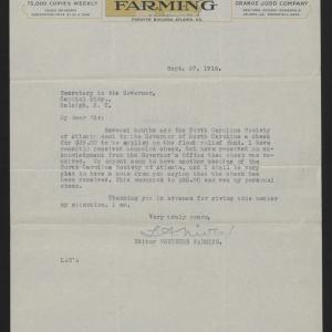 Letter from Niven to the Secretary to the Governor, September 27, 1916