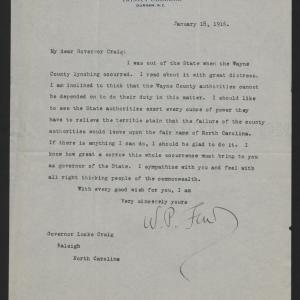 Letter from Few to Craig, January 18, 1916