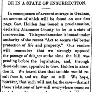 Alamance County Insurrection Declaration, 11 March 1870. Picture 1