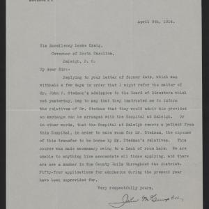 Letter from McCampbell to Craig, April 9, 1914