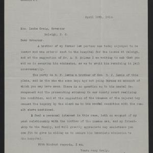 Letter from Lyon to Craig, April 18, 1914