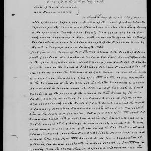 Application for a Widow's Pension from Rachel Locus, 4 October 1839, page 1