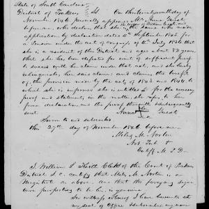 Application for a Widow's Pension from Anna Guest, 27 November 1846, page 1