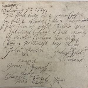 Debt from John Robbin to Thomas Duren, 8 February 1734, page 1