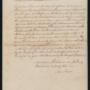 Petition from Ann Bryan to the North Carolina Colonial Assembly for a Pension, 28 November 1771, page 1.