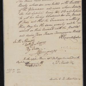 Resolution from the North Carolina Colonial Assembly to Fearnaught Beasley for a Pension, 20 December 1771, page 1